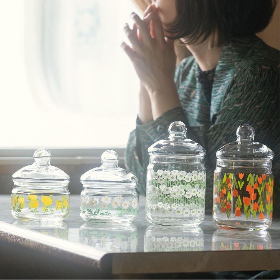 日本ADERIA 昭和复古花朵玻璃罐360ml/680ml 共5款 - 厨房用具 - 玻璃 多色