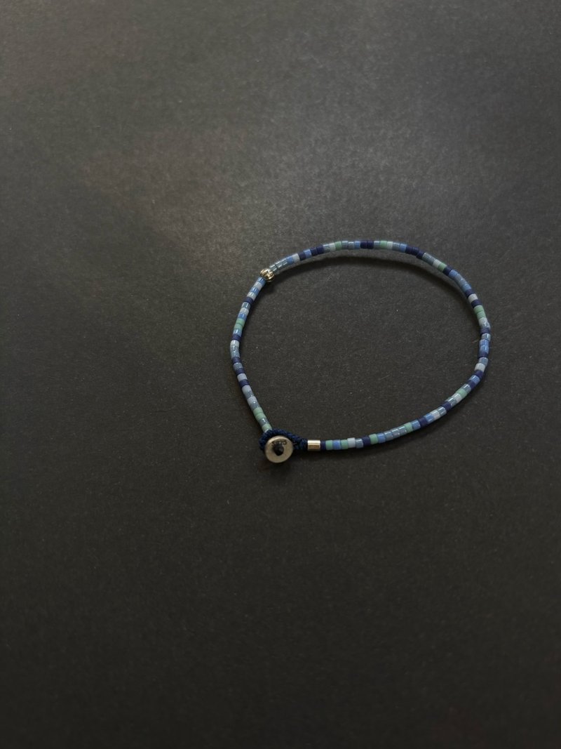 另一种蓝 灵感创作冷淡风蓝色系做旧复古925银扣极细可叠戴手链 - 手链/手环 - 玻璃 