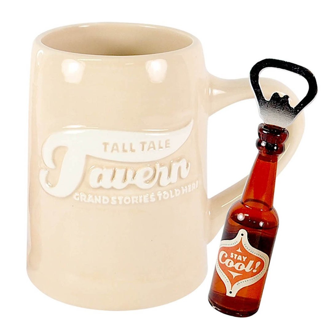 小酒馆马克杯500ml 附造型开瓶器【Hallmark-礼品 父亲系列】 - 咖啡杯/马克杯 - 陶 卡其色