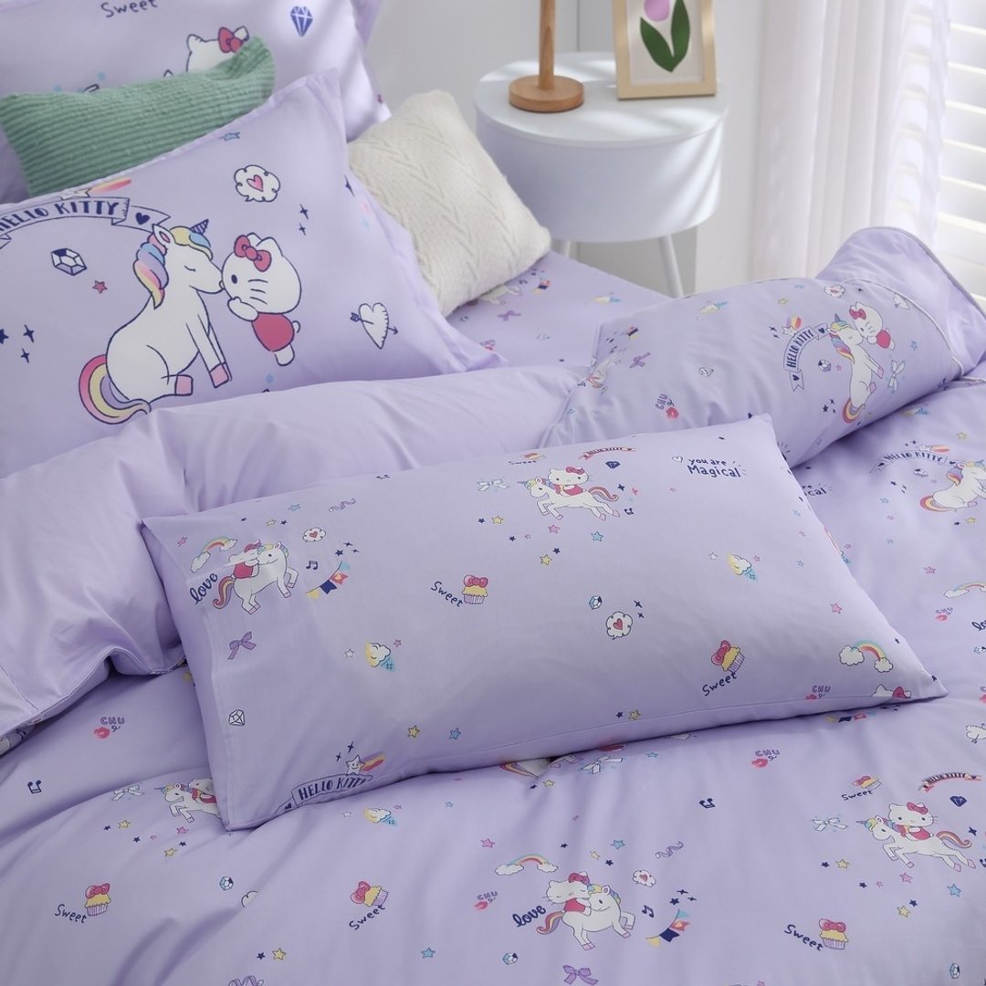 Hello Kitty-床包枕套组-独角兽-紫-正版授权 - 寝具 - 棉 