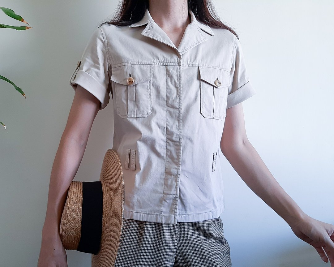 THEORY 米色卡其色 Safari 衬衫 短袖旅行衬衫 系扣衬衫 尺码 Xs - 女装衬衫 - 棉 卡其色