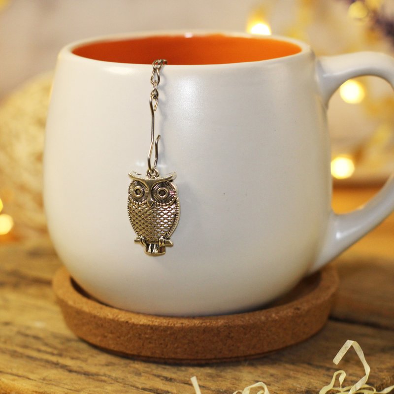 Owl tea strainer for herbal tea, Tea infuser with owl charm, Tea Steeper owl - 茶具/茶杯 - 不锈钢 银色