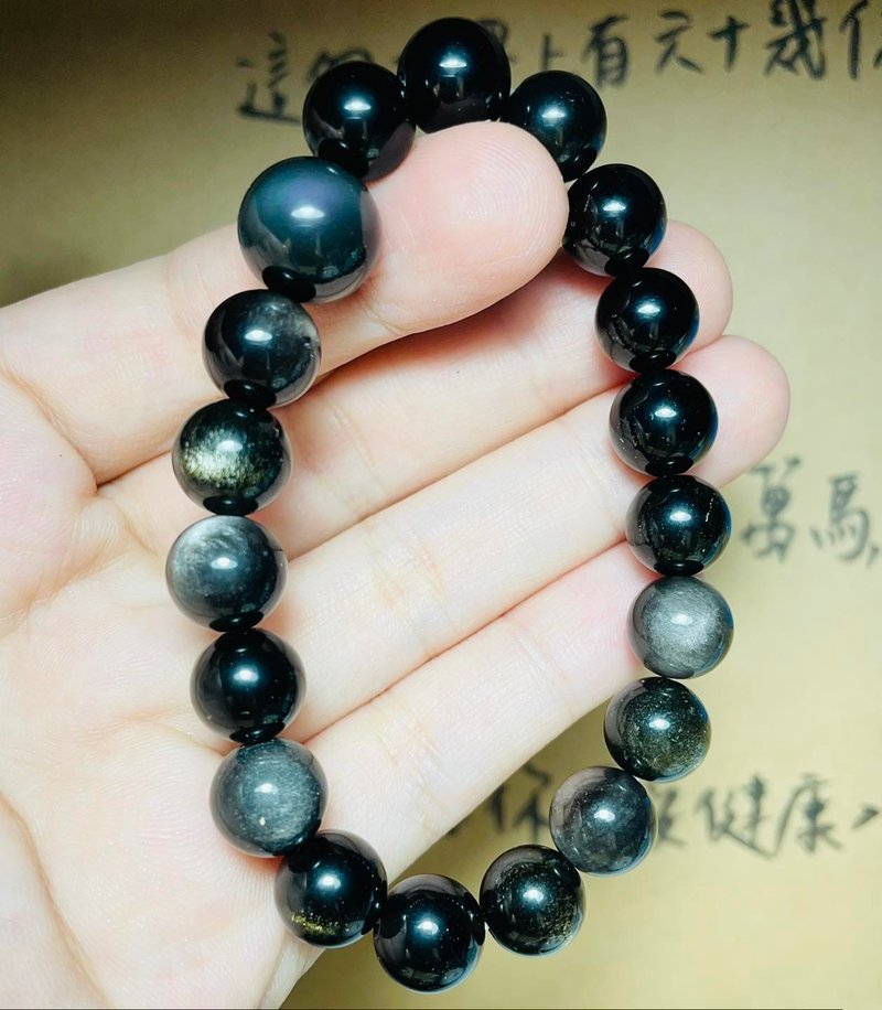 蓦然(手环系列)三曜石~~黑/银/金曜石8mm综合--避邪 - 手链/手环 - 石头 黑色