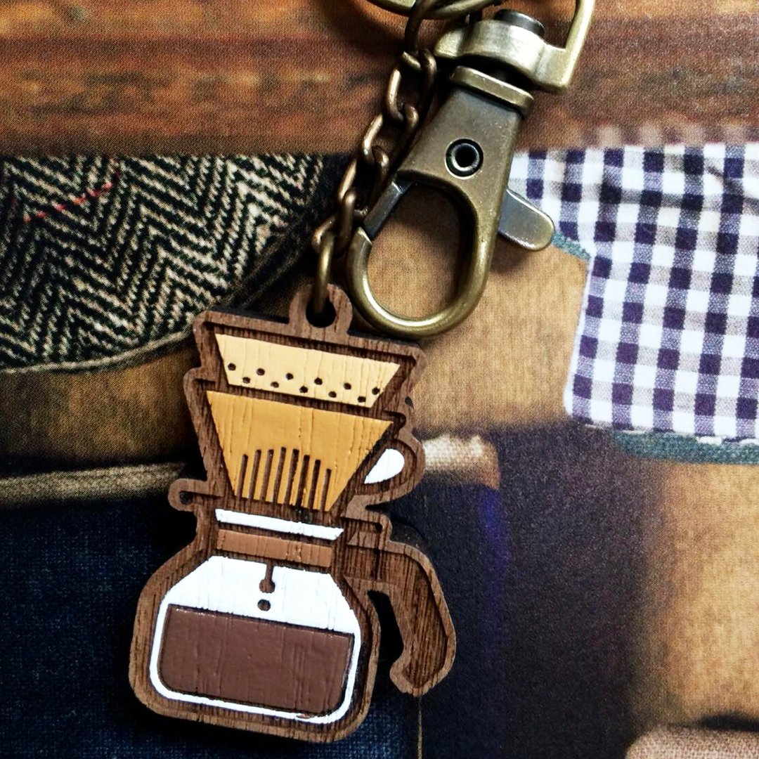 Wooden keyring coffee v60 pourover - 吊饰 - 木头 咖啡色