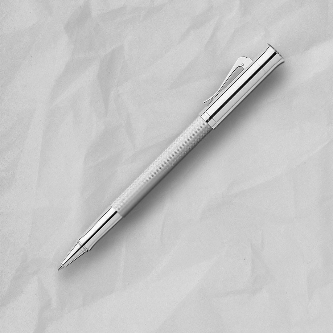 【Graf von Faber-Castell】 绳纹饰 钢珠笔-镀铑金属 VIP刻字 - 钢珠笔 - 树脂 银色