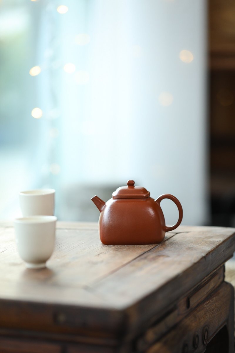 坦然四方紫砂壶原矿朱泥大红袍 160cc 7孔 - 茶具/茶杯 - 陶 