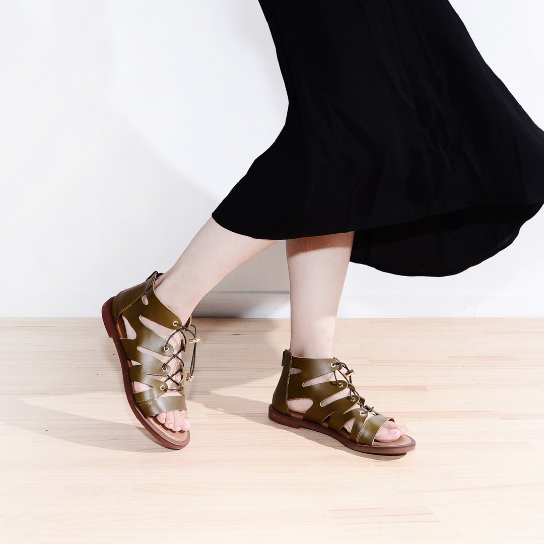 系带罗马鞋 Strappy Sandals | 墨绿 olive - 女款休闲鞋 - 真皮 绿色