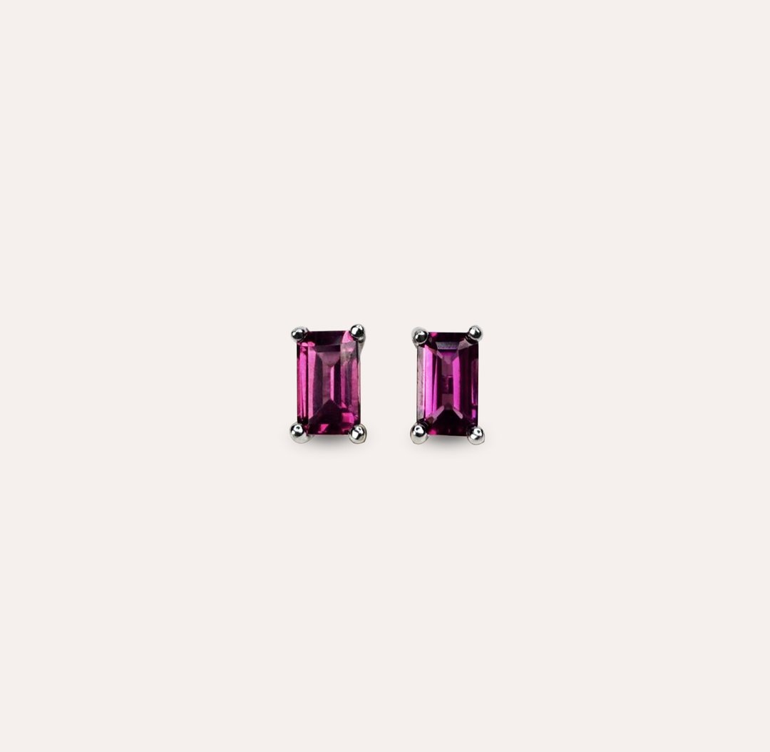 安珠 玫瑰石榴石 紫色 长方 3*5mm 耳环 经典系列 Emerald E 宝 - 耳环/耳夹 - 银 紫色