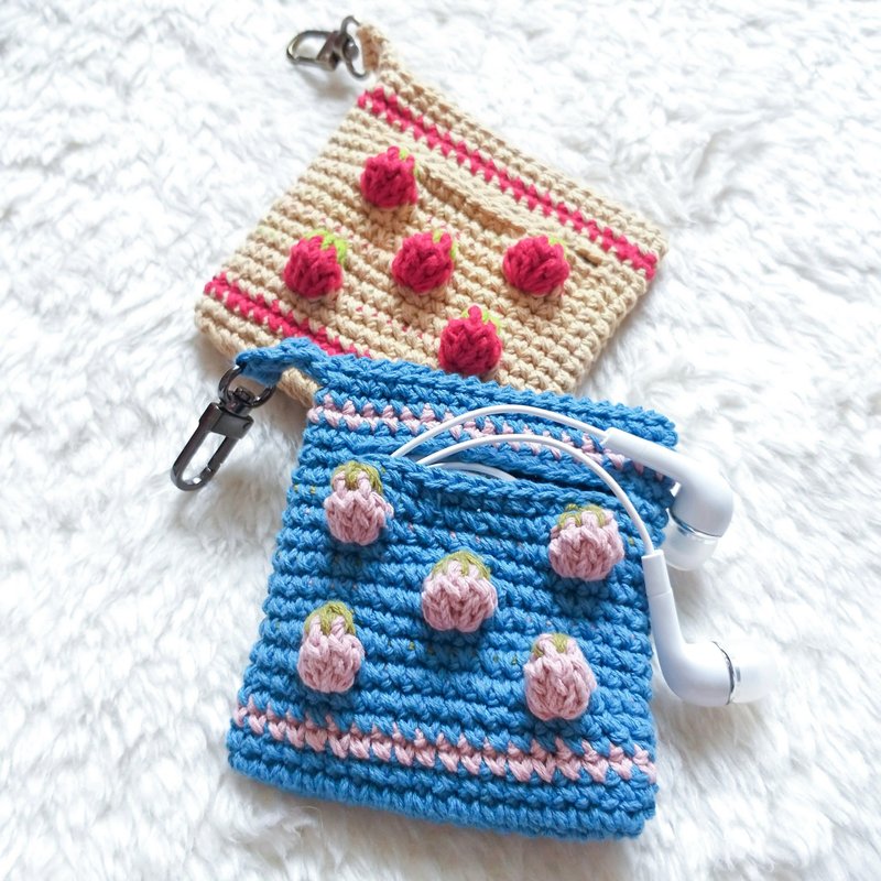 文青风 立体小草莓耳机收纳袋 可定制 - 其他 - 棉．麻 蓝色