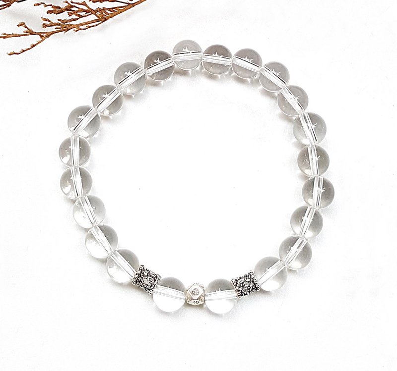 五行--金系能量石 天然白水晶 925纯银手链 天然石 极简 定制化 - 手链/手环 - 宝石 白色