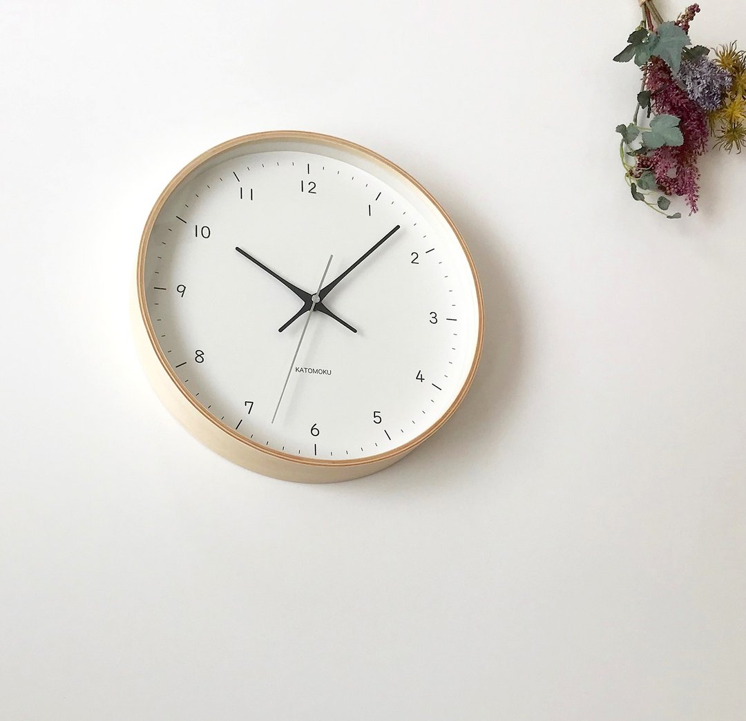 KATOMOKU plywood clock 12 自然色 (km-80NA) 挂钟 日本制造 - 时钟/闹钟 - 木头 卡其色