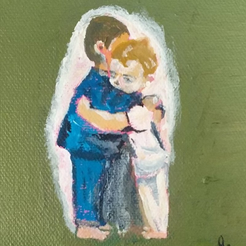 童心相依  难舍难分/原创油画作品/只此唯一/是情怀、感动、思念 - 墙贴/壁贴 - 棉．麻 