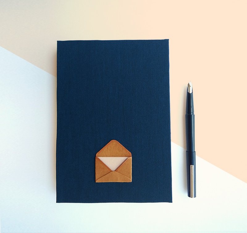 Handmade book/notebook (A5 size) darkblue with envelope on cover - 笔记本/手帐 - 纸 蓝色