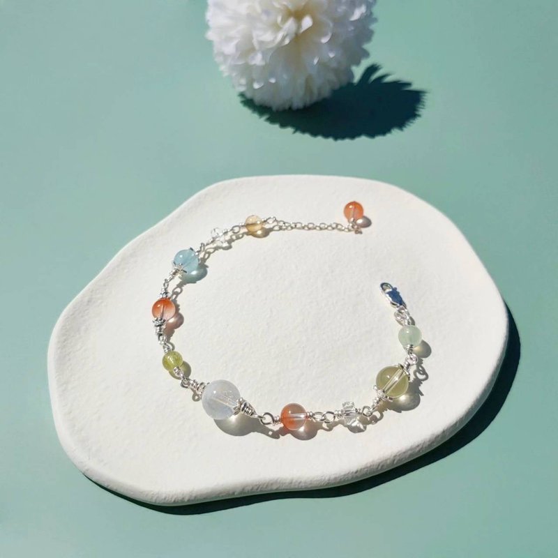 守恋。半盆红兔毛 白幽灵 沙弗莱石 S925纯银 水晶矿石设计手链 - 手链/手环 - 水晶 多色