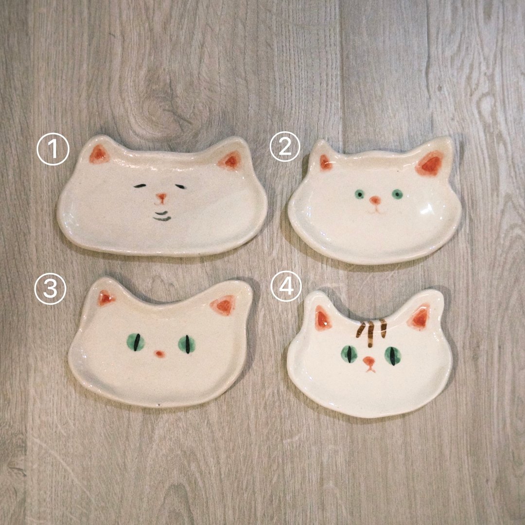 首饰陶瓷白猫猫盘 - 摆饰 - 瓷 白色