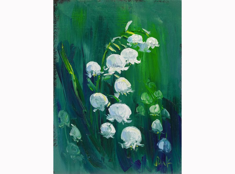 Lily of the Valley Painting Floral Original Art White Flowers Wall Art May Lily - 海报/装饰画/版画 - 其他材质 白色