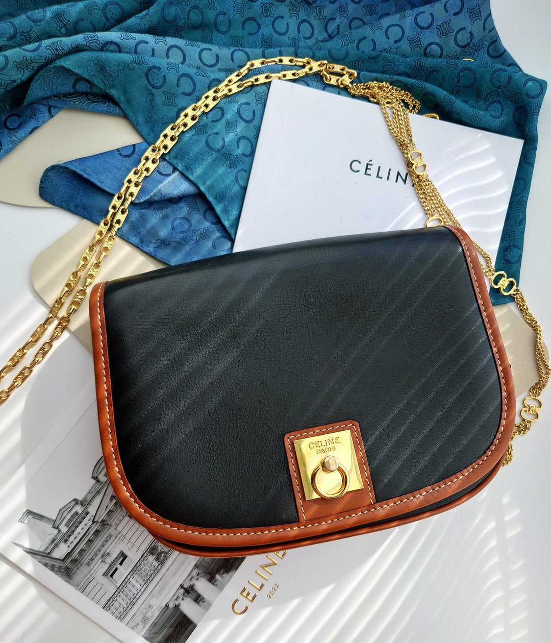 中古美品 CELINE 棕黑马蹄半月包马鞍包单肩包斜背包斜背包斜挎包 - 侧背包/斜挎包 - 真皮 黑色