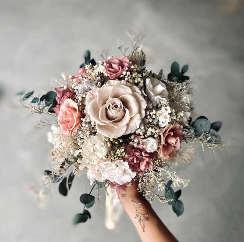 母亲节定制花礼花束花礼花礼生日永生花不凋花玫瑰干燥花绣 - 干燥花/捧花 - 植物．花 粉红色