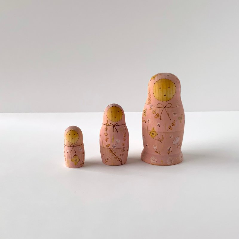 粉色俄罗斯娃娃 野花 - 玩偶/公仔 - 木头 粉红色