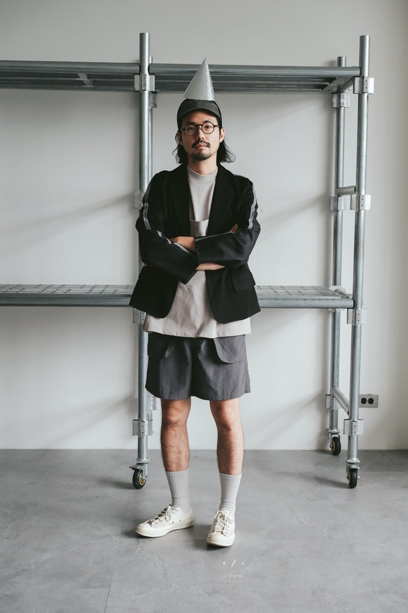 小我独家 雷欧力剪裁拼单宁西装外套 - 男装西装外套 - 棉 蓝色