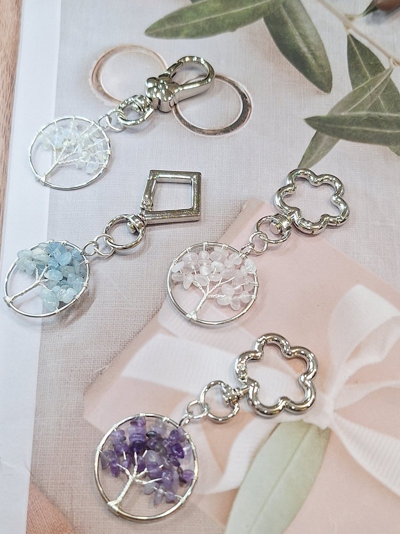 银编水晶碎石生命树钥匙扣 - 手链/手环 - 水晶 