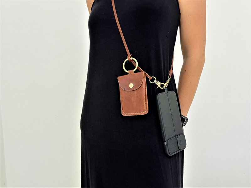 通用斜挎手机挂绳 可调式手机背带 手机挂绳 可拆卸真皮卡包 - 手机配件 - 真皮 