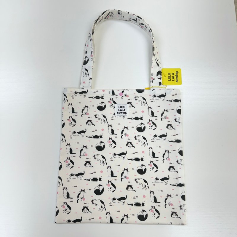 斑纹猫咪纯棉帆布袋 - 手提包/手提袋 - 棉．麻 白色