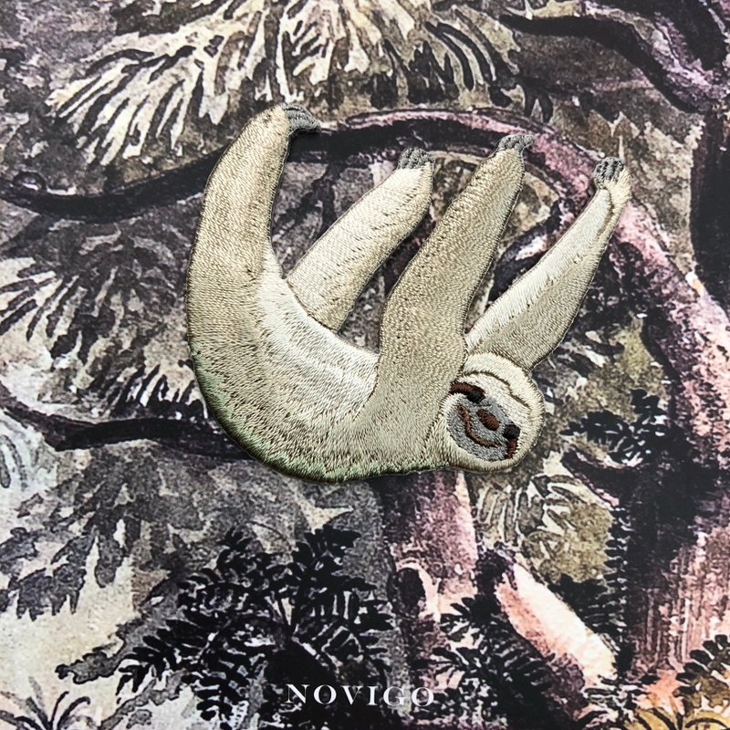 Novigo 濒临绝种动物熨烫刺绣 / 侏三趾树懒 - 徽章/别针 - 绣线 