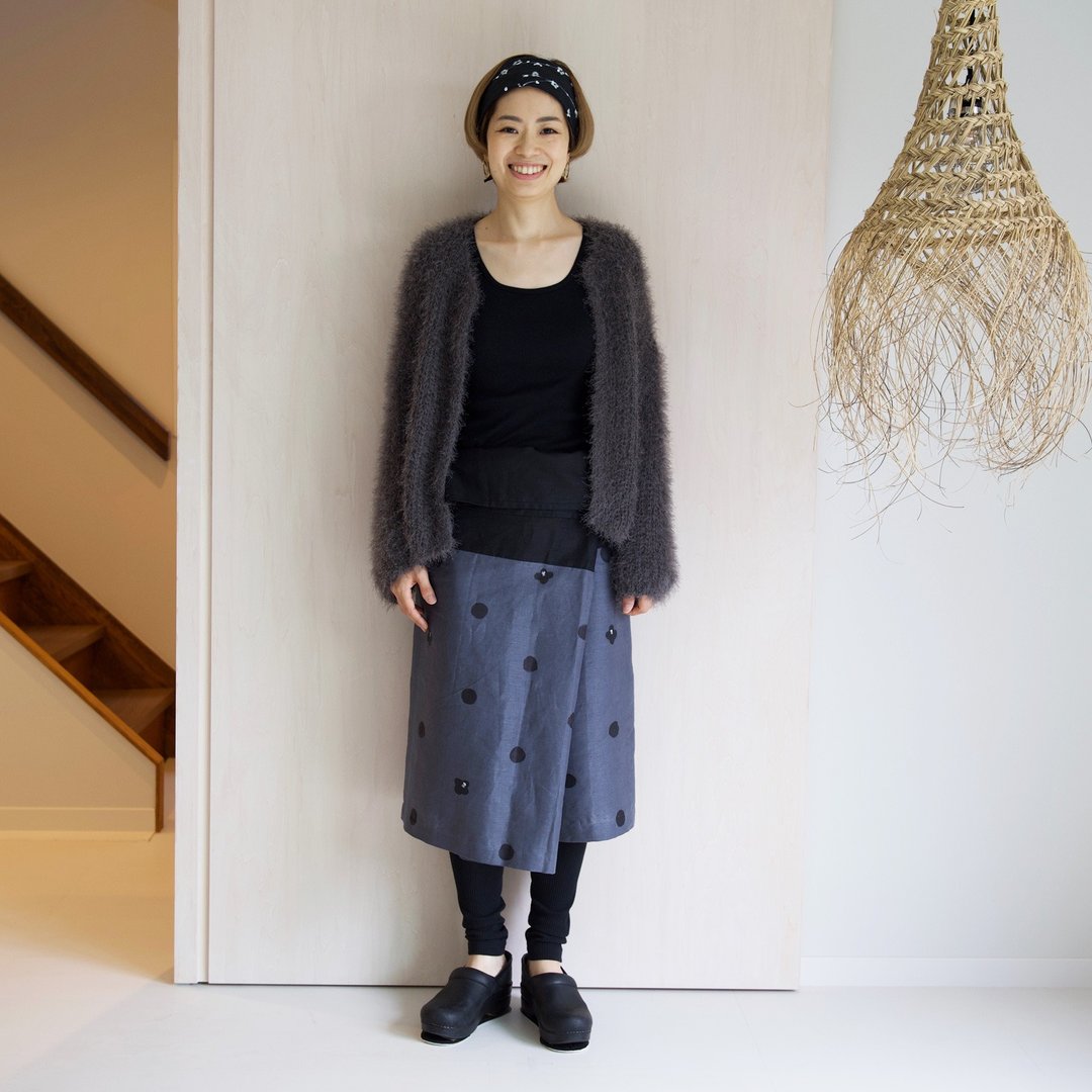 Sarong skirt dot camellia - 裙子 - 棉．麻 灰色