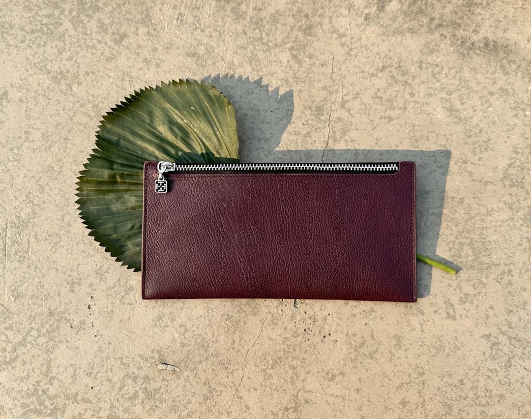 Tosca | Vintage Zipper Wallet Burgundy - 真皮羊皮拉链银包 酒 - 皮夹/钱包 - 真皮 