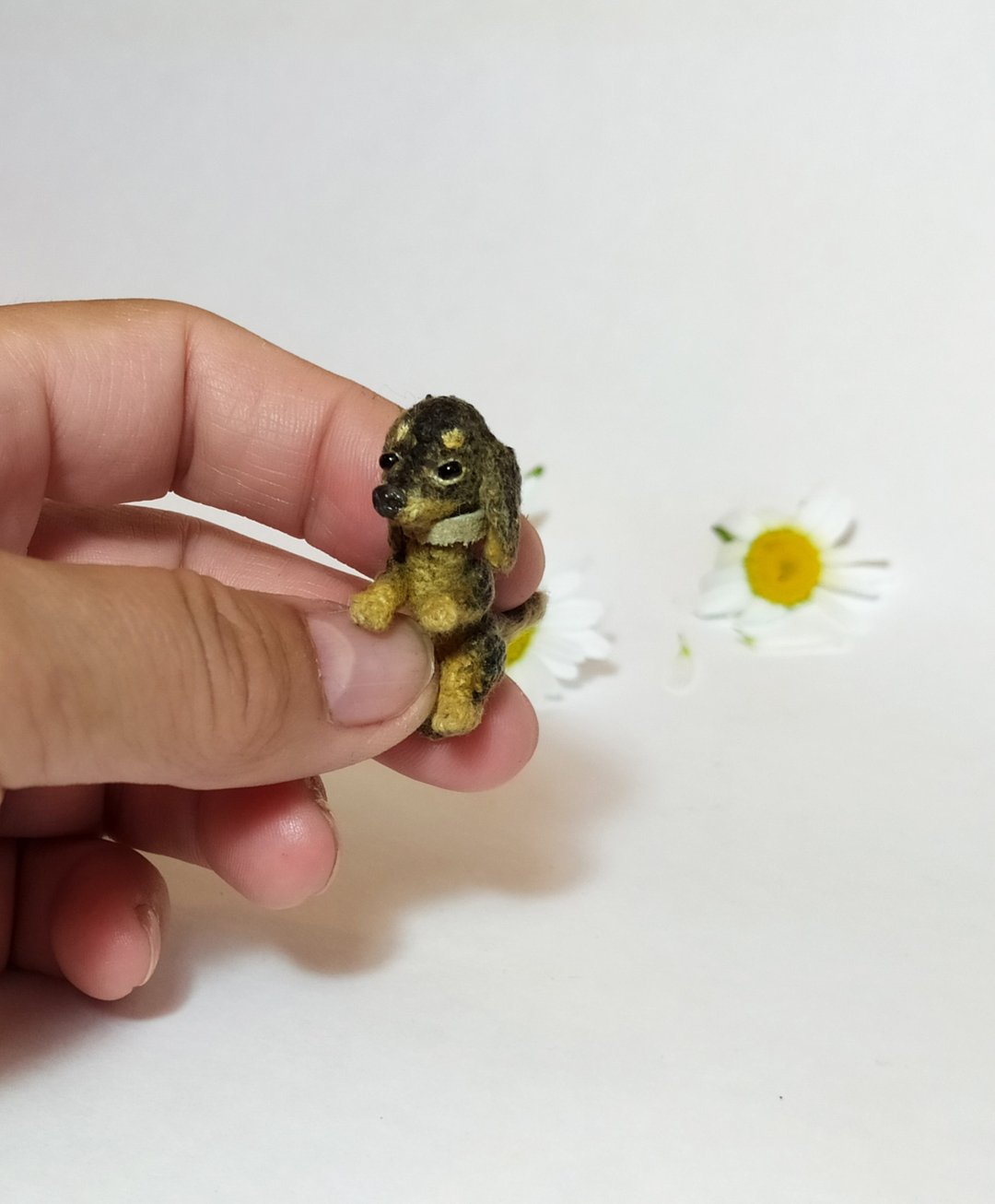 泰迪小狗amigurumi可爱玩具的微型针织收藏小雕像 - 玩偶/公仔 - 羊毛 黑色