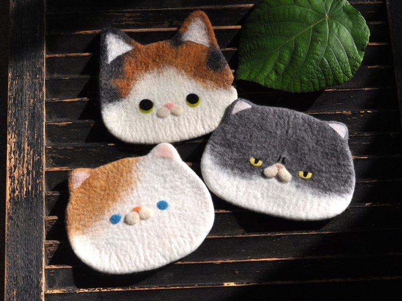 湿毡小花猫零钱包羊毛毡体验课程 - 编织/羊毛毡/布艺 - 羊毛 