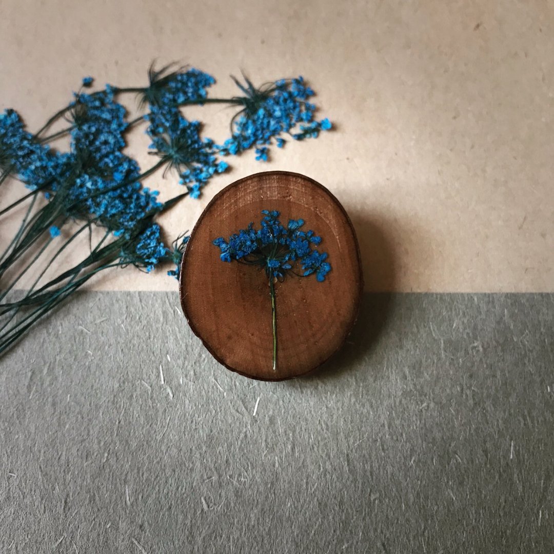 干花滴胶别针/胸针 - 胸针 - 木头 咖啡色