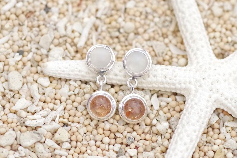 Sunstone and Moonstone Silver Earrings - 耳环/耳夹 - 石头 红色