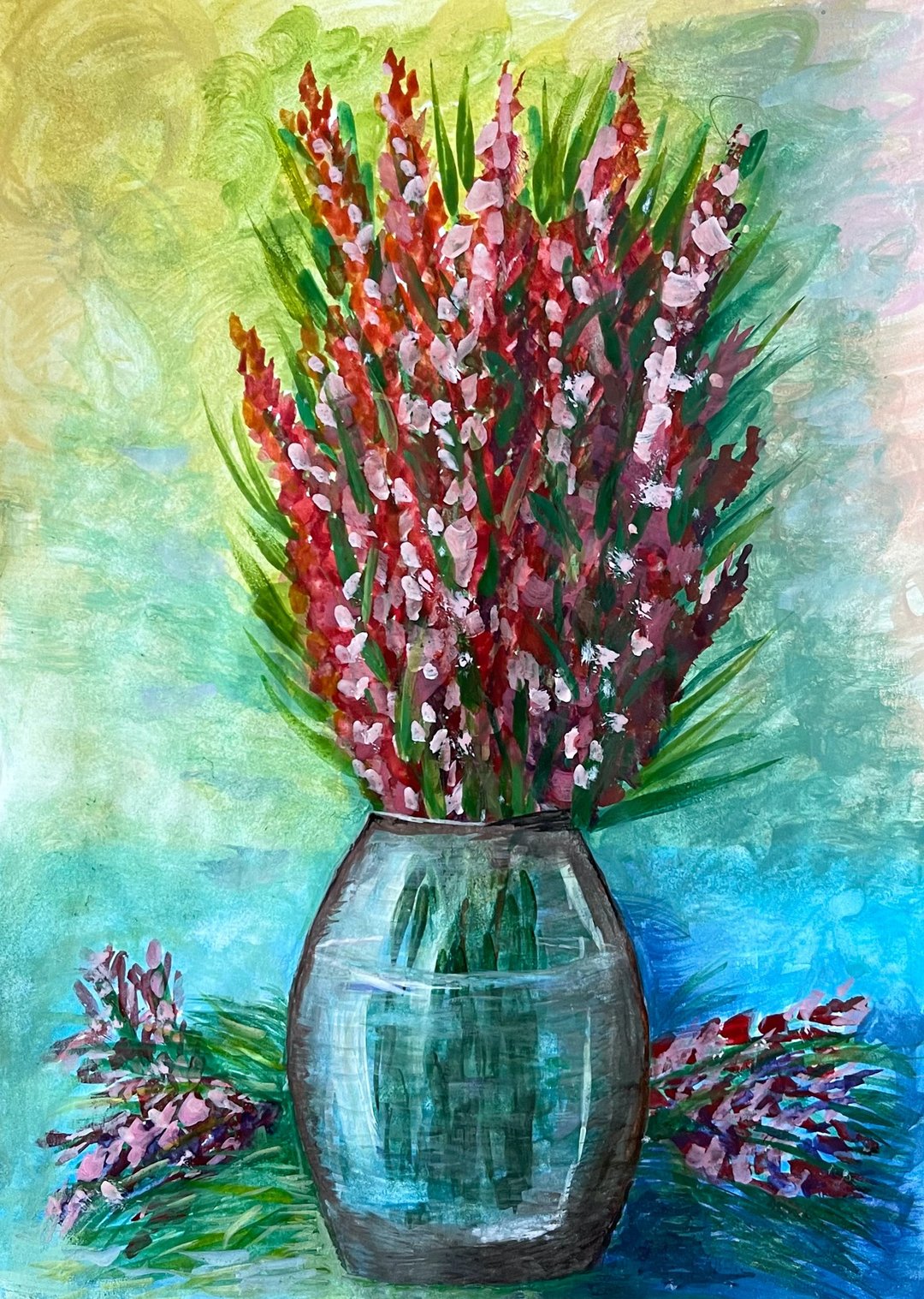 Bouquet of wild flowers in a vase. Watercolor. - 墙贴/壁贴 - 纸 