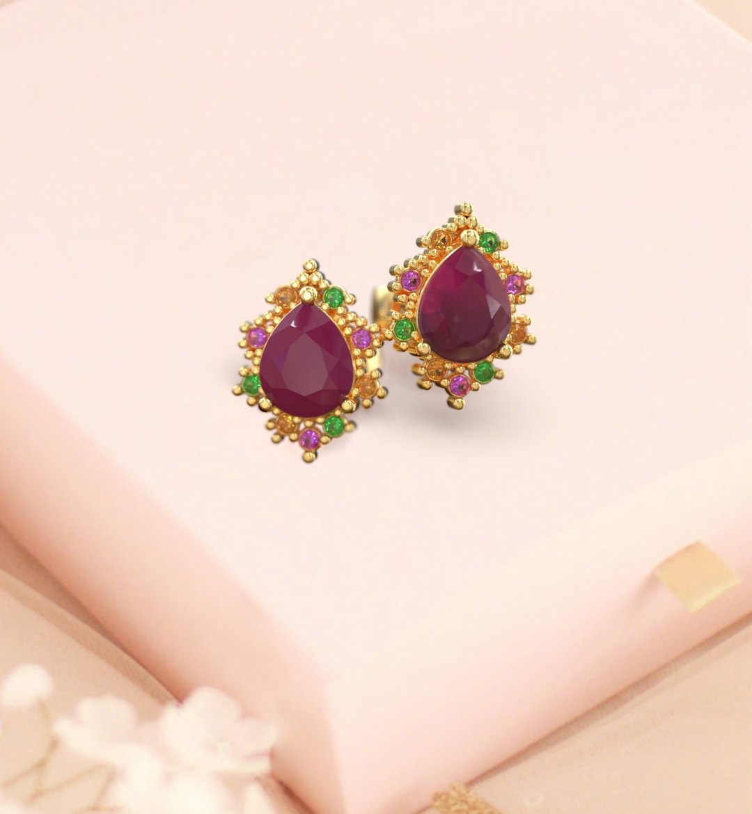 Red Ruby earring 925 Silver earring, Red ruby, Natural ruby ring, Stud earring, - 耳环/耳夹 - 宝石 咖啡色