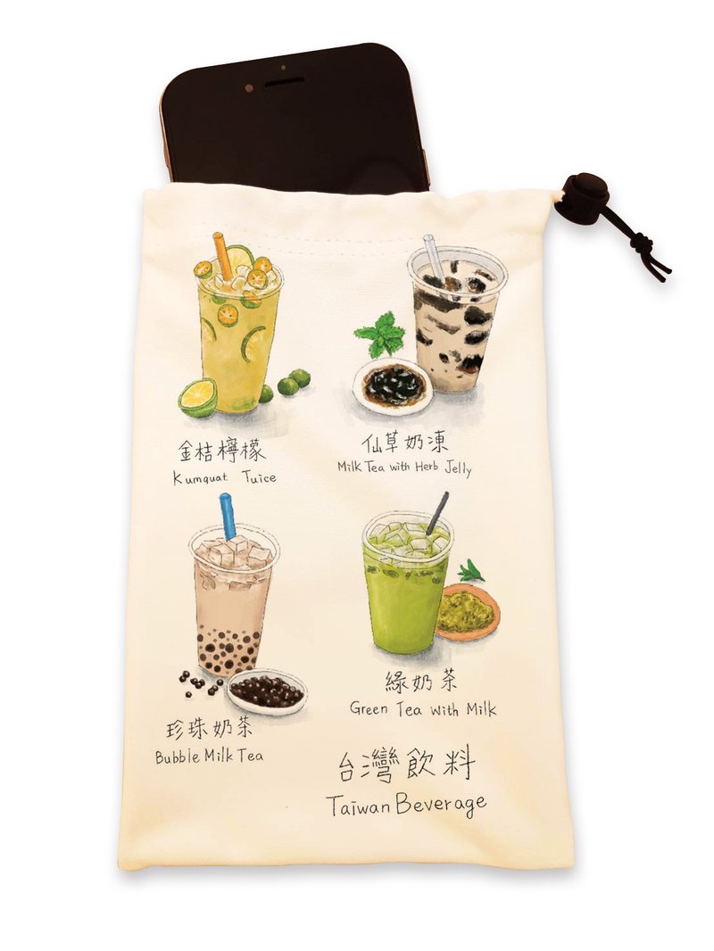 擦拭万用袋 手绘饮料 ll 手机袋 - 化妆包/杂物包 - 聚酯纤维 白色