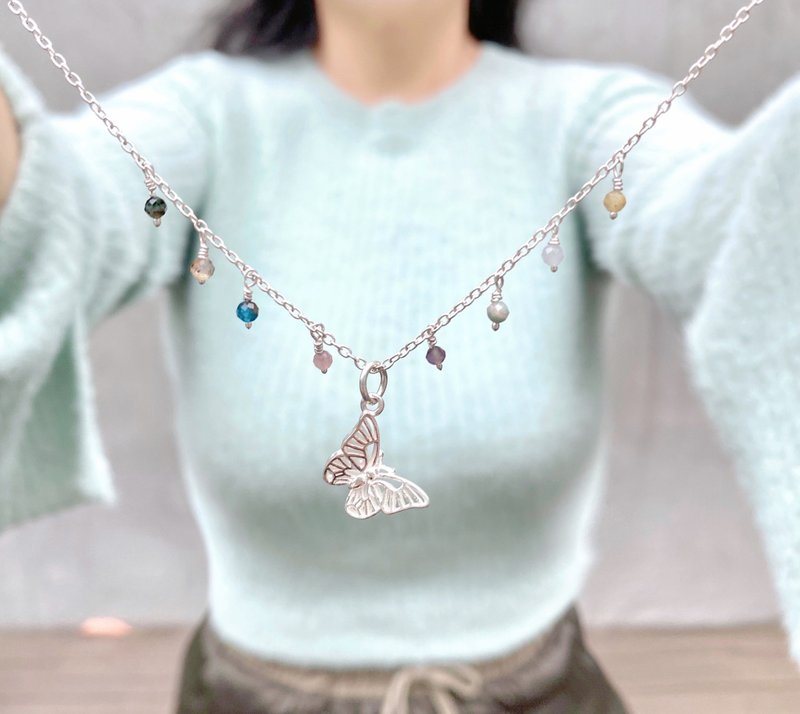 MIH 金工首饰 | 飞舞蝴蝶butterfly 纯银&彩色小宝石 项链 - 项链 - 纯银 银色