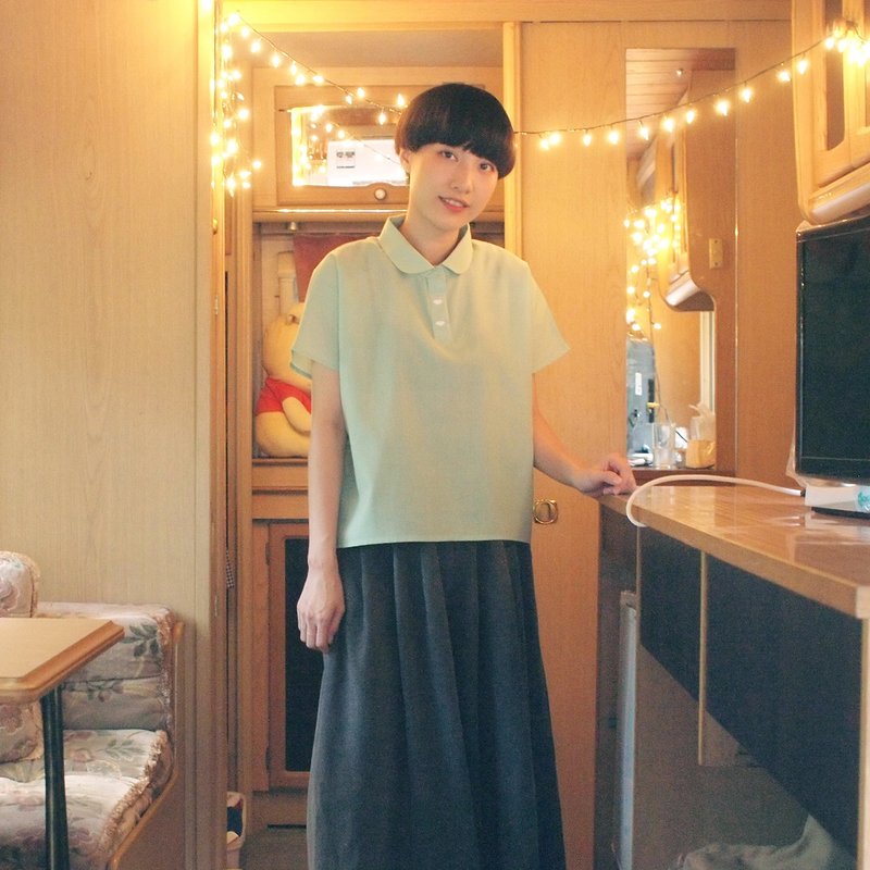 embroidered rabbit button blouse : mint - 女装上衣 - 棉．麻 绿色