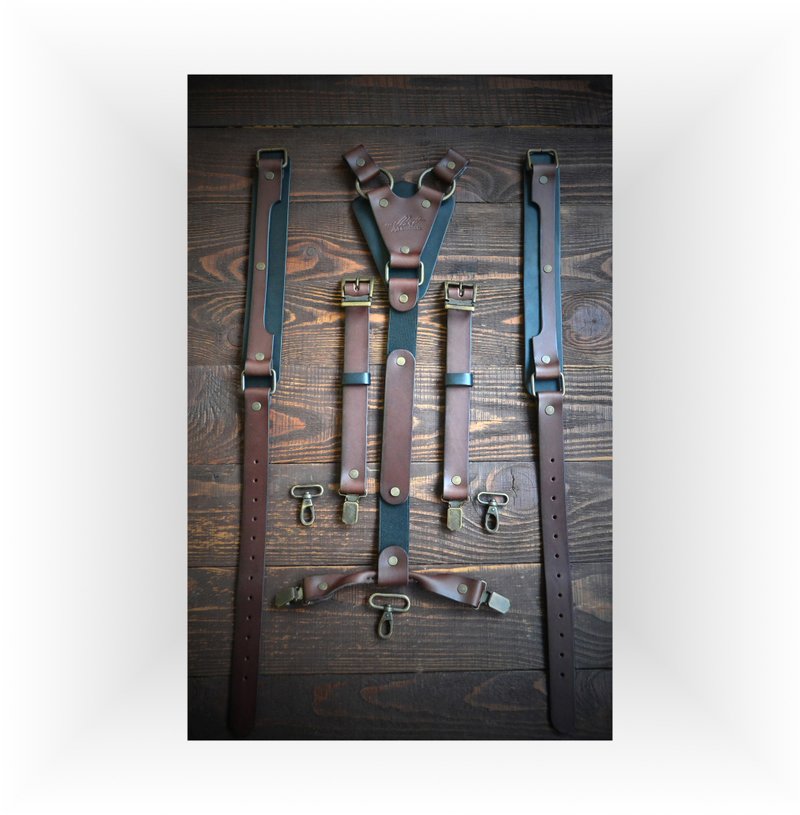 Mens Suspenders, leather suspenders, personalized giftss, Handmade Suspender, We - 皮带/腰带 - 真皮 