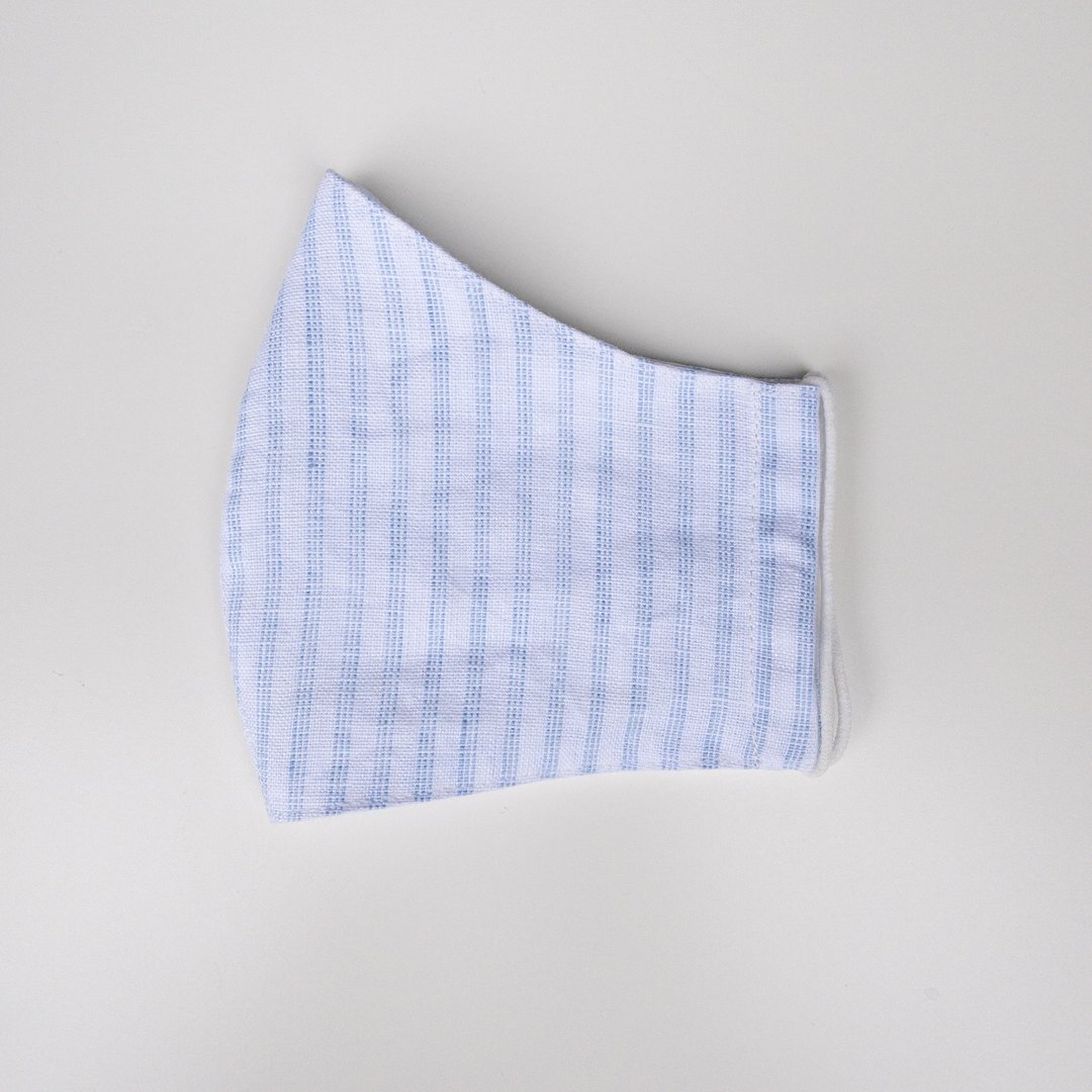 Linen mask White stripe with blue pattern (1 piece with filter compartment) - 口罩 - 亚麻 蓝色