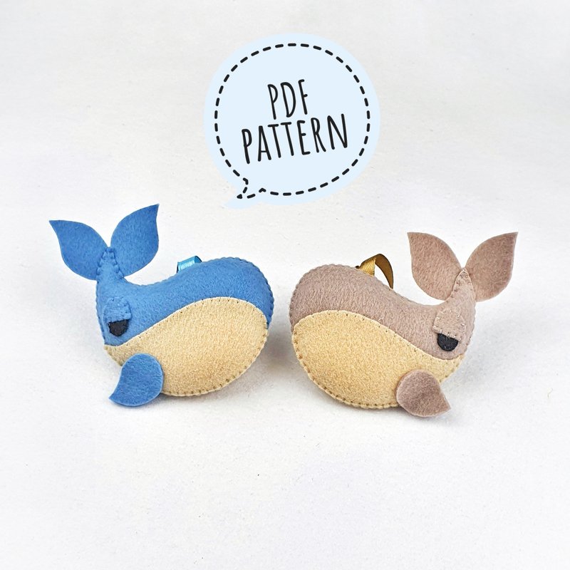 PDF pattern felt whale ornament, sewing tutorial - 编织/刺绣/羊毛毡/裁缝 - 聚酯纤维 