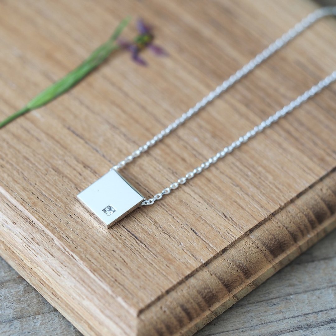 White square white square necklace Silver 925 - 项链 - 其他金属 银色
