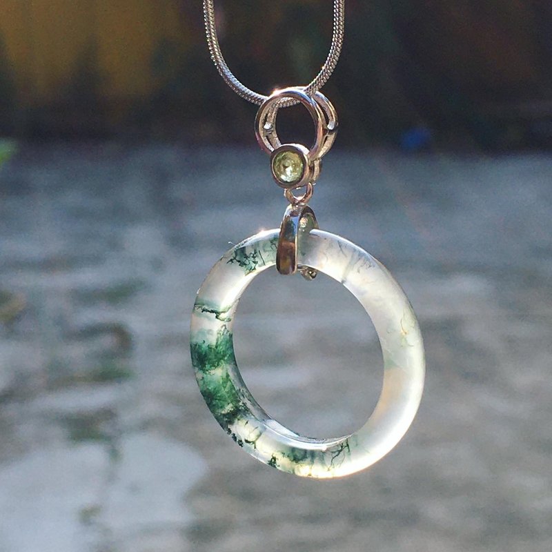 【Lost and find】翡翠绿 天然石 水草玛瑙 吊环 颈项 OT29 - 项链 - 宝石 绿色