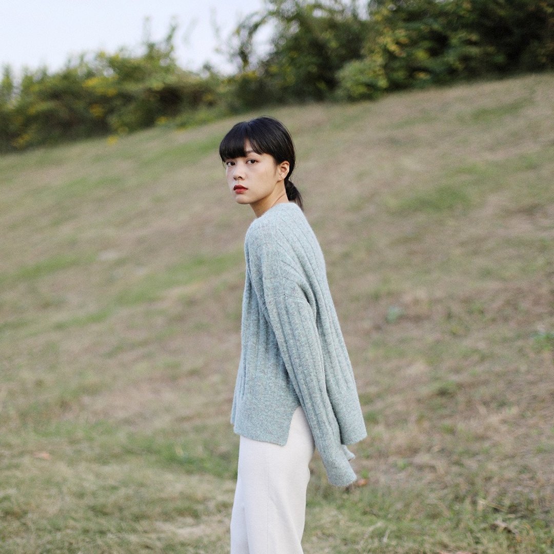 KOOW   弹力阿帕卡羊毛毛衣 宽坑条圆领套头衫 - 女装针织衫/毛衣 - 羊毛 