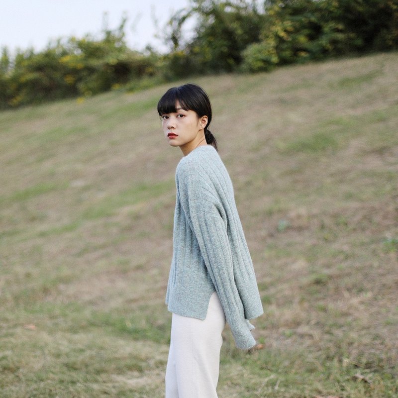 KOOW   弹力阿帕卡羊毛毛衣 宽坑条圆领套头衫 - 女装针织衫/毛衣 - 羊毛 