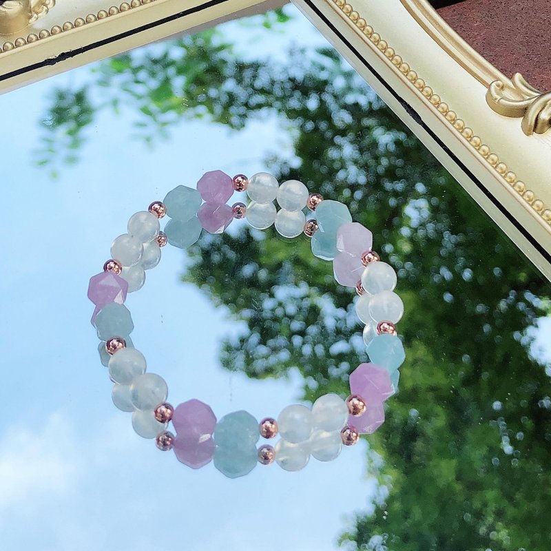 切面 月亮石 紫晶 海蓝宝 水晶手链 天然石 生日礼物 姊妹礼物 - 手链/手环 - 水晶 紫色