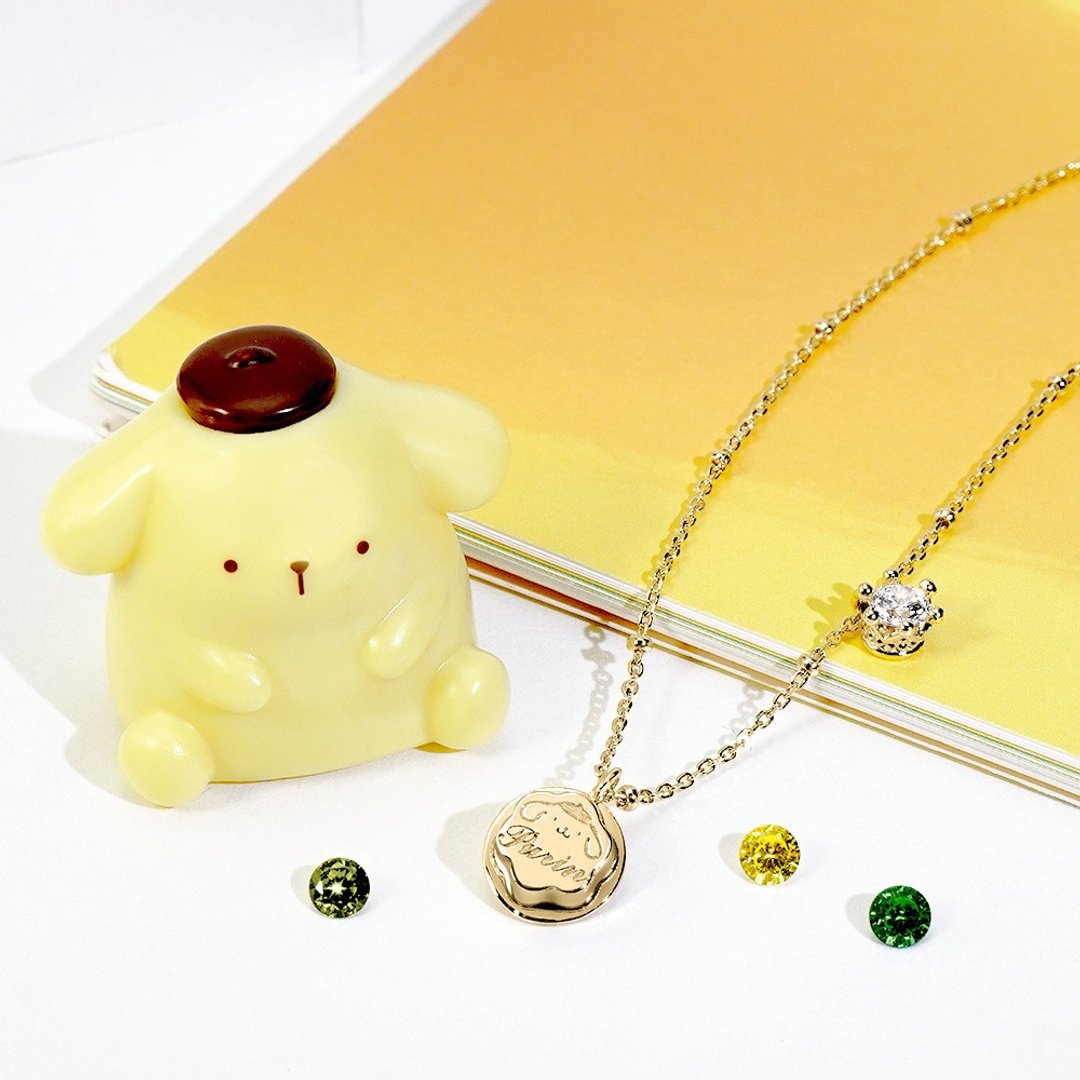 【定制化礼物】PomPomPurin 系列 - 焦糖布丁狗诞生石纯银项链 - 项链 - 纯银 银色