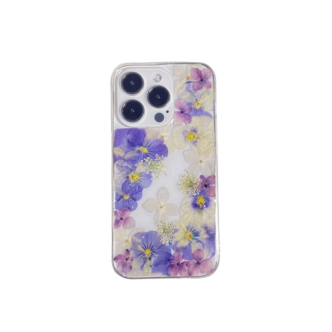 紫色三色堇 紫白绣球花 押花手机壳 适用于iPhone 16 Samsung S25 - 手机壳/手机套 - 植物．花 