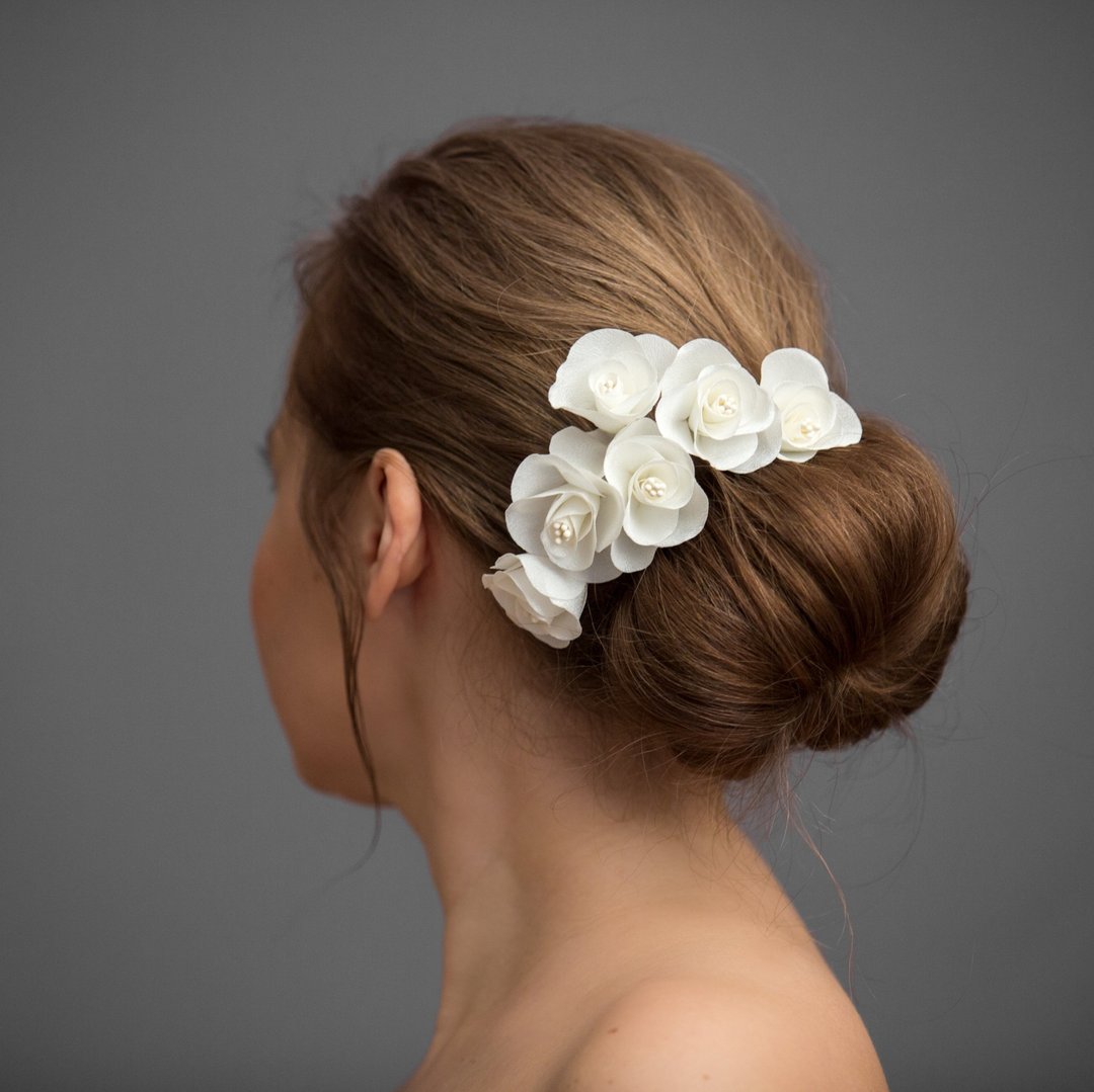 Flower bridal hair pins. Wedding hair piece. Wedding hair accessories for bride. - 发饰 - 其他材质 白色